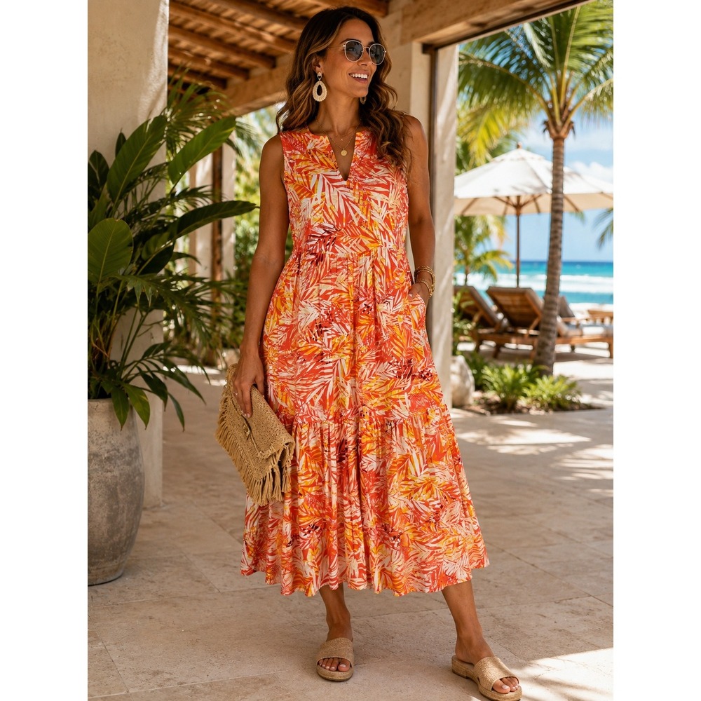 BeachLunchLounge Tropical Palm Print Maxi Dress XS Resort Coastal